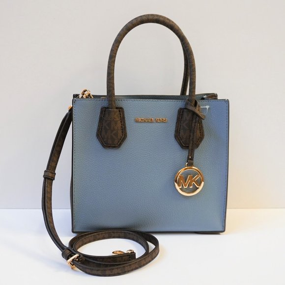 Michael Kors Mercer Medium Messenger Crossbody Bag MK Brown Blue - Picture 5 of 13